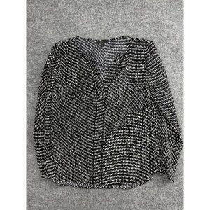 Belstaff Shirt Womens 46 Black White Silk Printed V Neck Long Sleeve Blouse